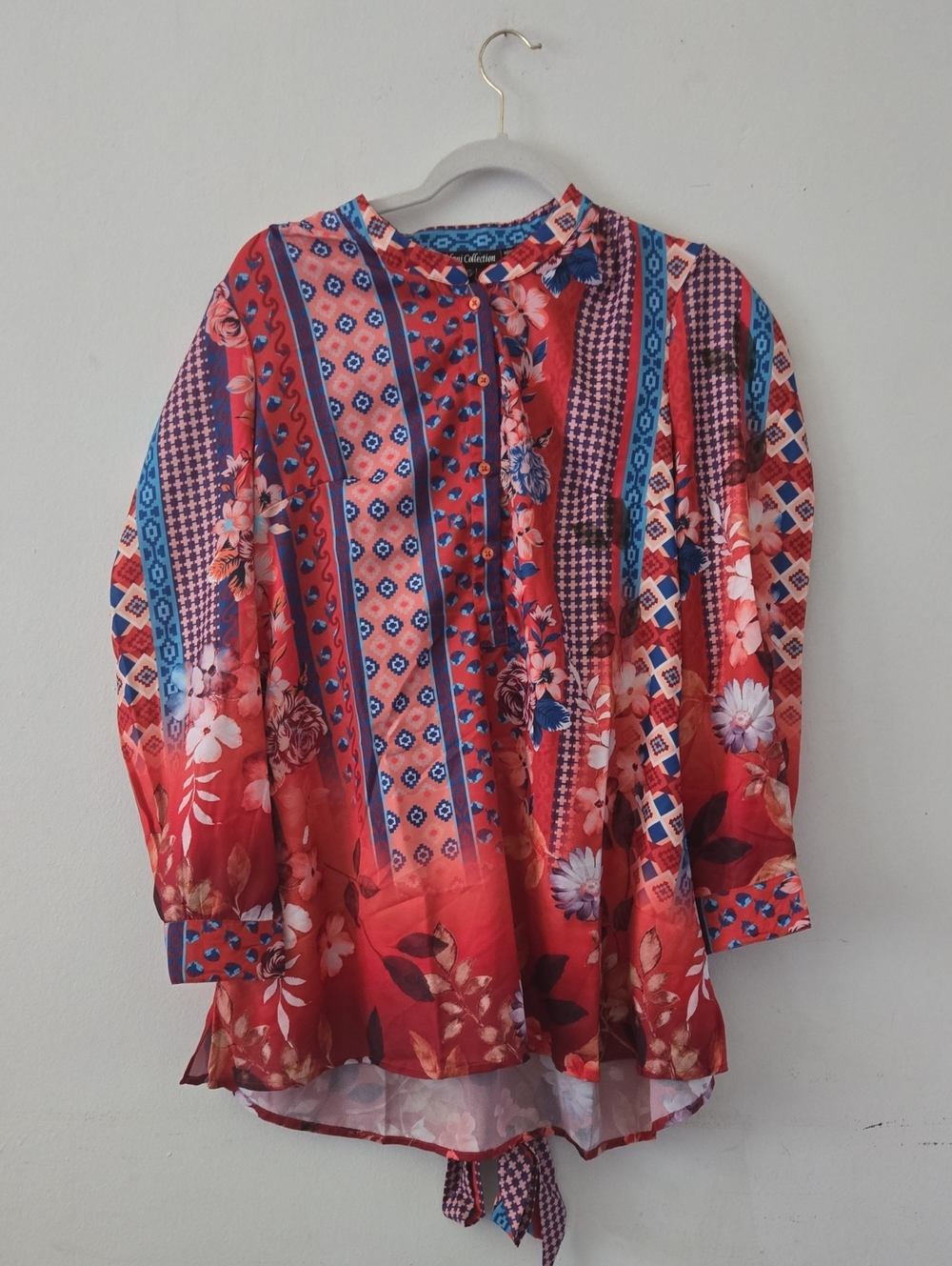 NWT Tolani Collection Boho Mixed Floral Tunic Blouse Rust Orange Sz XS QVC - Picture 3 of 7